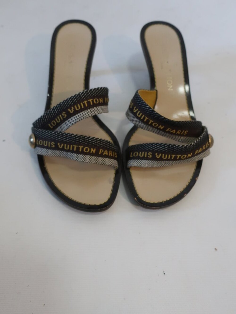 Women Louis Vuitton Revival Cloth Brown, Gray Mule Sandals 37 1/2 EU/US 7.5 - Picture 4 of 13